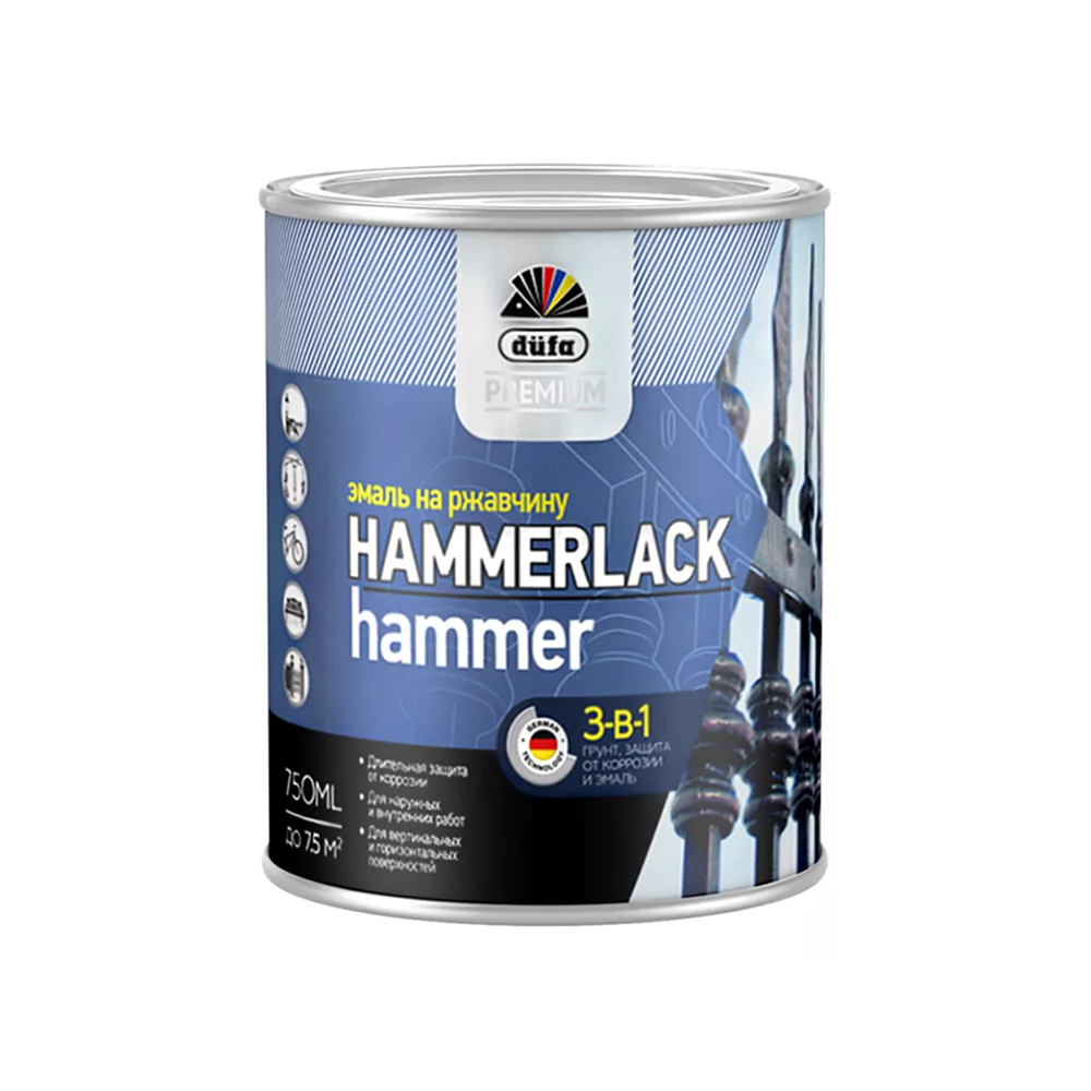 Краска 3 в 1. Dufa Premium Hammerlack (Дюфа премиум Хаммерлак 3-в-1 эмаль на ржавчину молотковая. Эмаль Hammerlack на ржавчину молотковая темно-серая 0,75л 